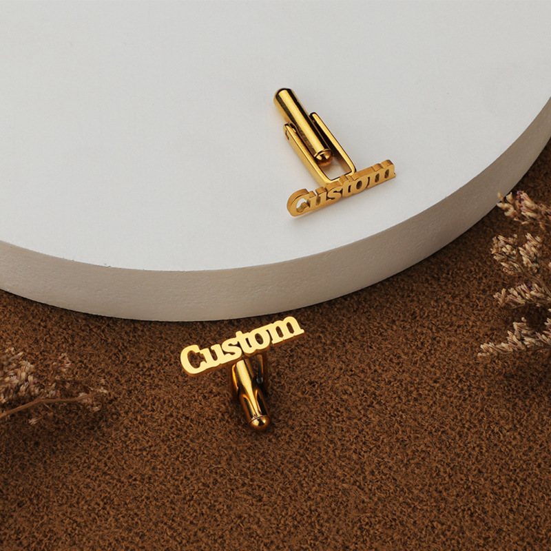 時尚創意名字定 制設計感袖扣服飾鏤空英文字母焊接不鏽鋼飾品男