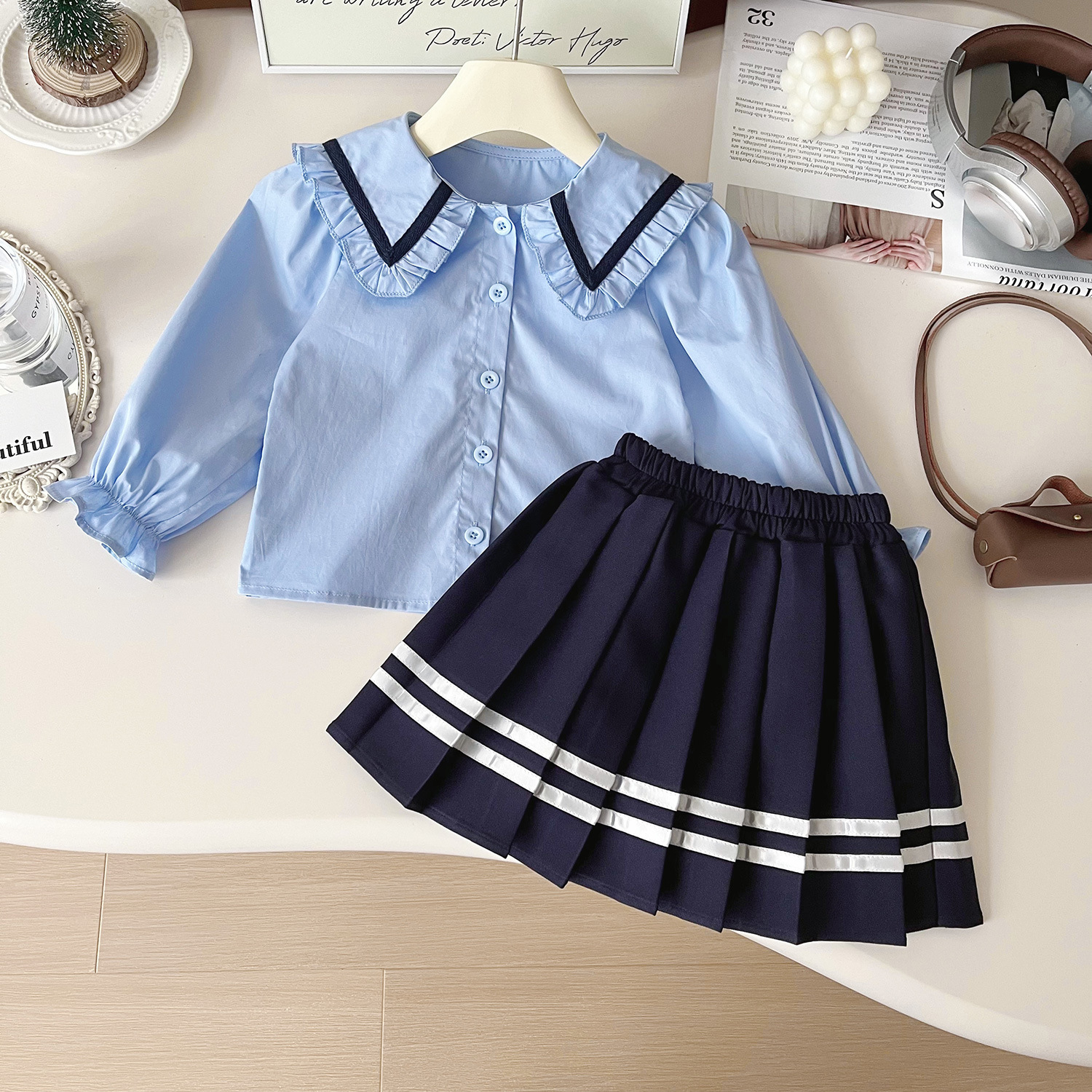 Mädchen Hasen Polizistin Jk Uniform Strickweste Rock Set_voghion.com