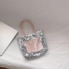 Mini波点亮片手提げ小方包小衆デザインキャンバスバッグ高級感シングルショルダーバッグ通勤バッグ女性