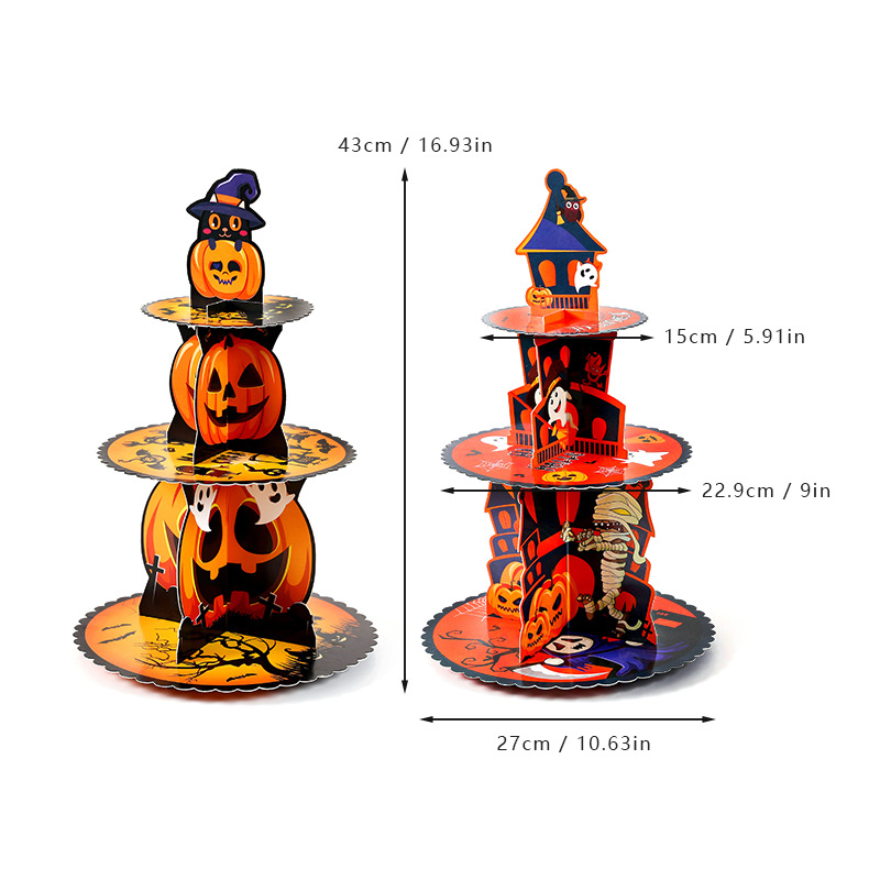 Nuevo transfronterizo de postres de Halloween mostrando estantes de pasteles fantasmas de fiesta decoración de papel estantes de pasteles de tres capas