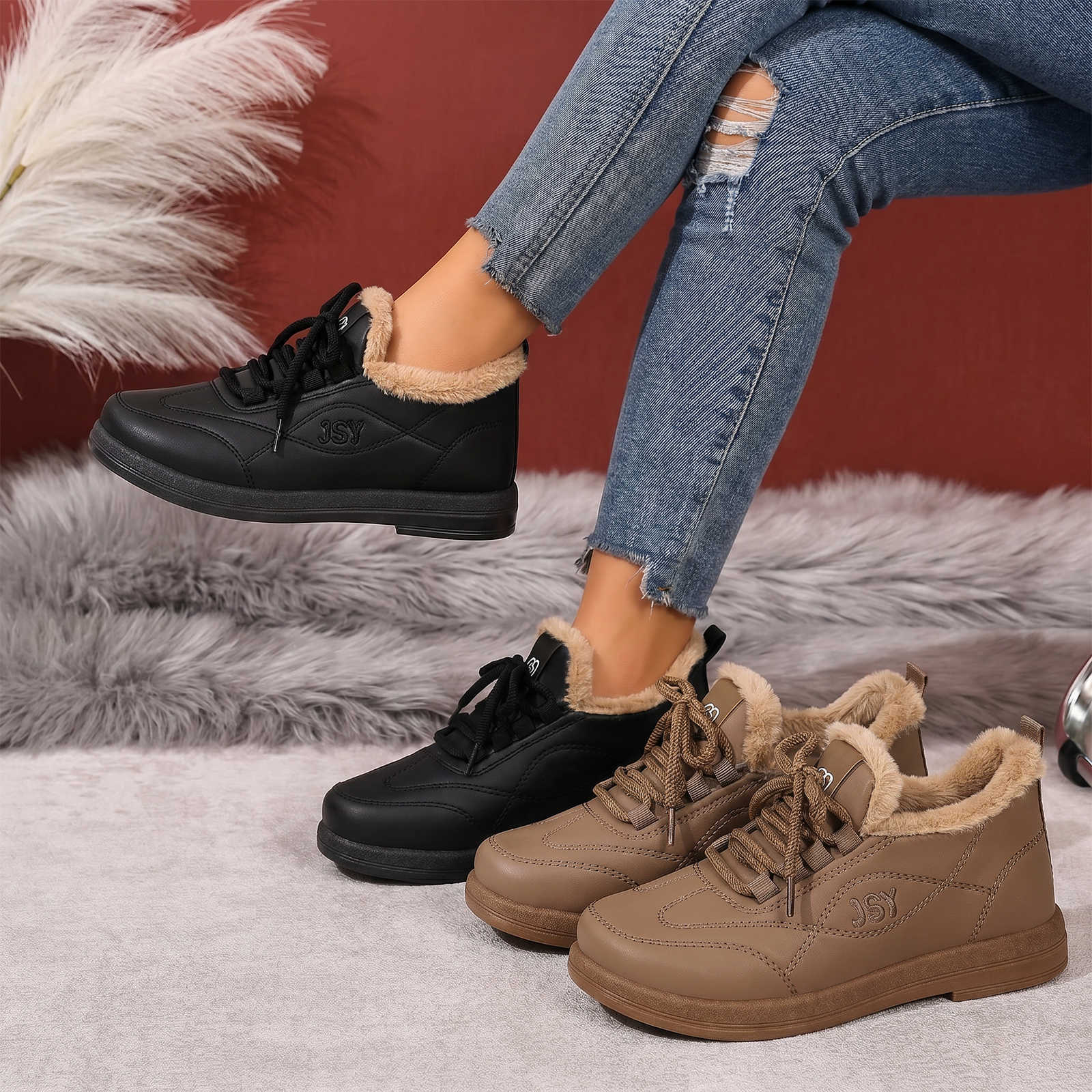 Zapatos de algodón zapatos de mujer 2026 invierno nuevo transfronterizo más vello grueso madre botas de algodón universal cómodo universal cordón botas de nieve