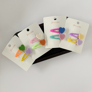 Korean Style New Children's Hairpin Cute Contrast Color Loving Heart Contrast Color Side Clip Baby Water Drop Bb Clip Hairpin Accessories Headwear