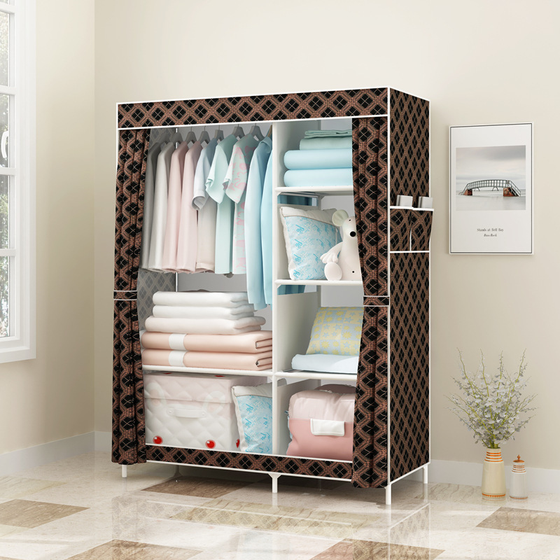 Armario simple tela plegable de tela armario de almacenamiento económico casa de alquiler de armario de acero percha