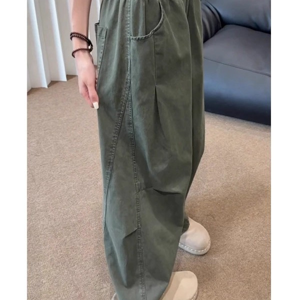 Military Green Pleated Scimitar Pants for Men, Autumn American Retro Work Pants, Cleanfit Wide-Leg Sports Casual Pants