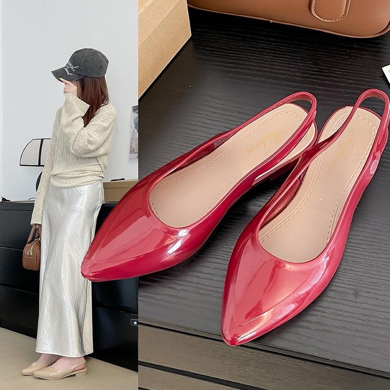 跨境时尚水晶单鞋女夏百搭外穿小跟后带坡跟时装单鞋外贸新款女鞋