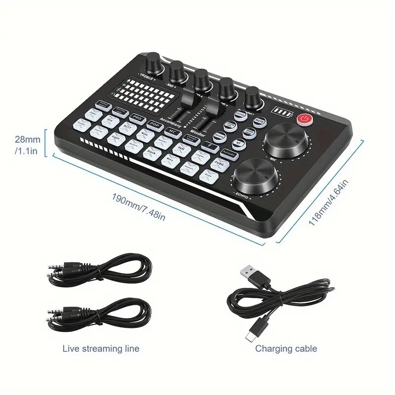 F998 サウンドカード ワイヤレス Bluetooth DJ機器 ライブサウンドカード RGBボタン付き BM-800 マイク デュアルチャンネル|undefined
