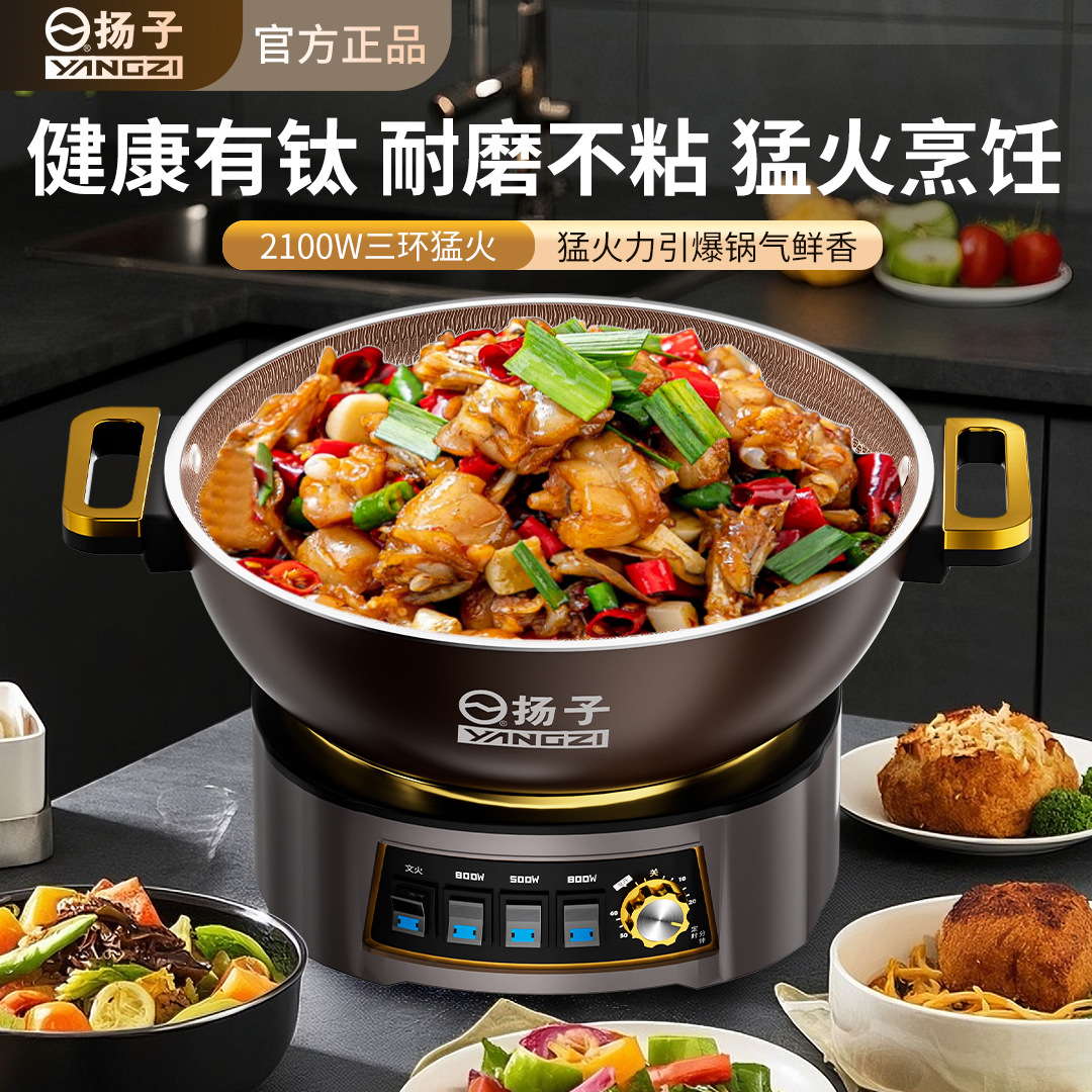 扬子厂家直销钛Ti蜂窝家用多功能电炒锅不粘电热锅一体式电火锅