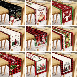 Christmas Elk Linen Table Flag Red Plaid Western Restaurant Tablecloth Home Fabric Holiday Coffee Table Tablecloth Tea Flag