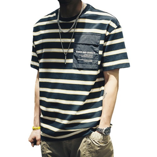 Trendy Summer Striped Short-Sleeve T-Shirt for Men, Loose Fit, Instagram-Worthy, Plus Size, Versatile Top – Perfect for Oversized Frames