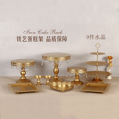Estilo europeo de oro postre decoración de la Mesa soporte de exhibición de la boda de postre pastel estante decoración mesa té de la tarde Merienda stand combinación image 16