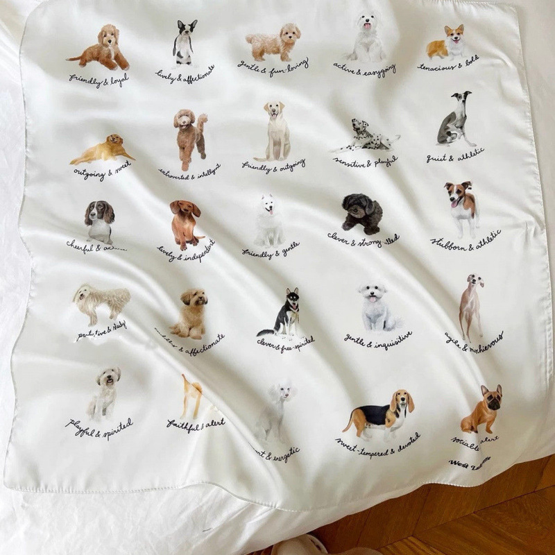 水玉模様の羊漫画犬小さな正方形タオル春と夏の新しいかわいいターバンラップ胸多用途韓国シルクスカーフ|undefined