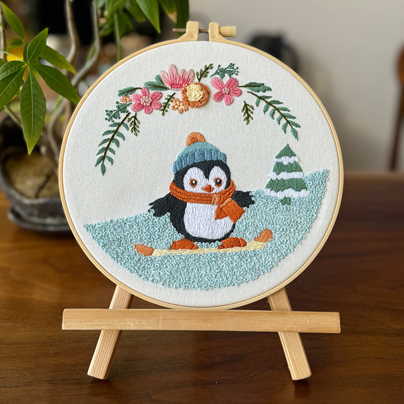 Pequeño pingüino lindo cuelga pintura bordado a mano Lu DIY material paquete de bordado cruzado simple pintura de niños pingüino gordo