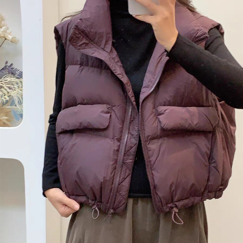 Pinghu Women's down Vest, Short Style, Sleeveless, High-Quality Brown Gilet Hd