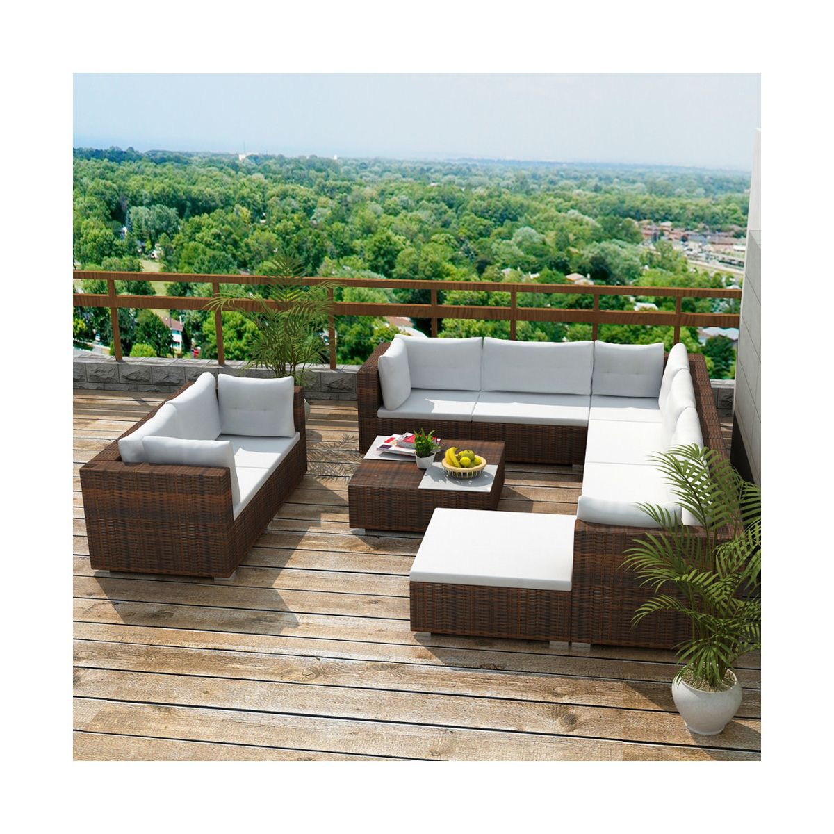 Combinación de sofá de ratán al aire libre esquina en forma de U patio jardín balcón sala de estar del hotel ocio imitación de ratán muebles de exterior