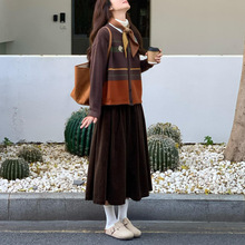 复古休闲百搭针织上衣女秋季新款慵懒风软糯毛衣半身裙套装两件套