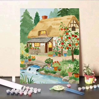 农家田舍diy数字油画填充涂色填色画油彩手工治愈减压挂画客厅