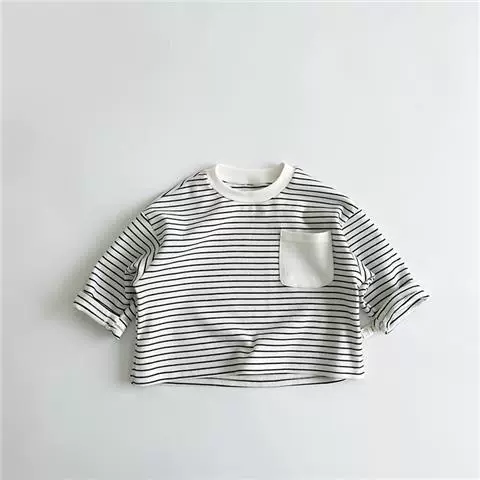 Children's thin long-sleeve top, unisex, autumn, stripe pocket, sizes 80–130