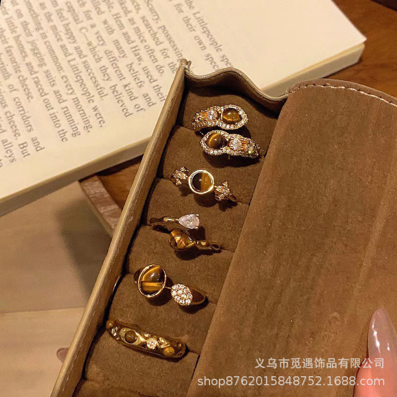 Tiger Eye Stone Star Water Drop Open Ring Women's Autumn and Winter Light Luxury Niche High-End Index Finger Ring Maillard Stacking Ring Tiger Eye Stone Star Water Drop Open Ring Women's Autumn and Winter Light Luxury Niche High-End Index Finger Ring Maillard Stacking Ring