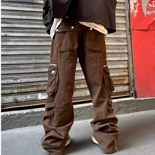 American functional work pants for men, autumn, Instagram trendy brand, straight-leg loose fit, multi-pocket design, stylish casual pants