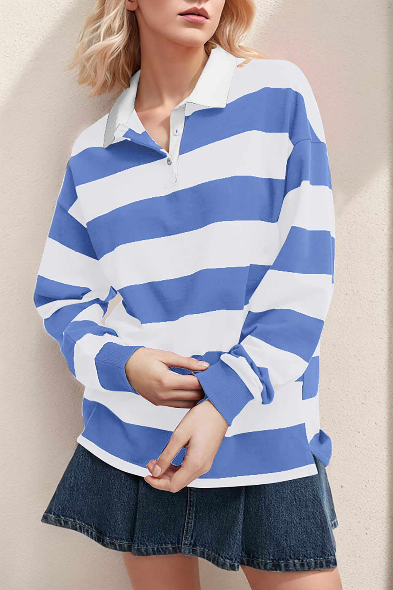 Felpa oversize a righe da donna con fodera in pile_voghion.com