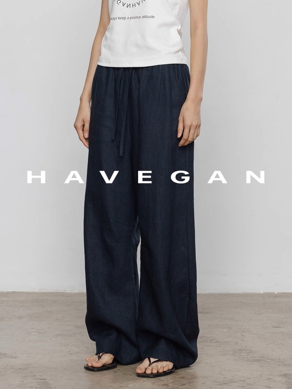 HAVEGAN/ルーズ100リネンワイドレッグカジュアルパンツレディース2025年夏新作リラックスドレープパンツ|undefined