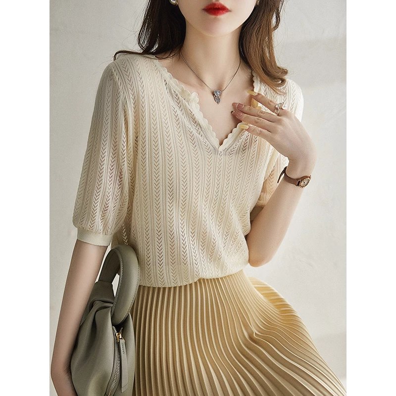 Summer retro small design knitted sweater