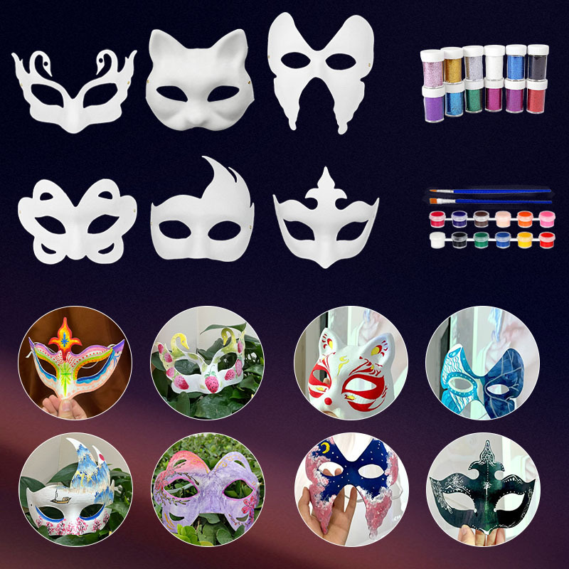 Pulpa Fox máscara transfronteriza DIY máscara de pintura infantil dibujos animados máscara de embrión blanco máscara media cara