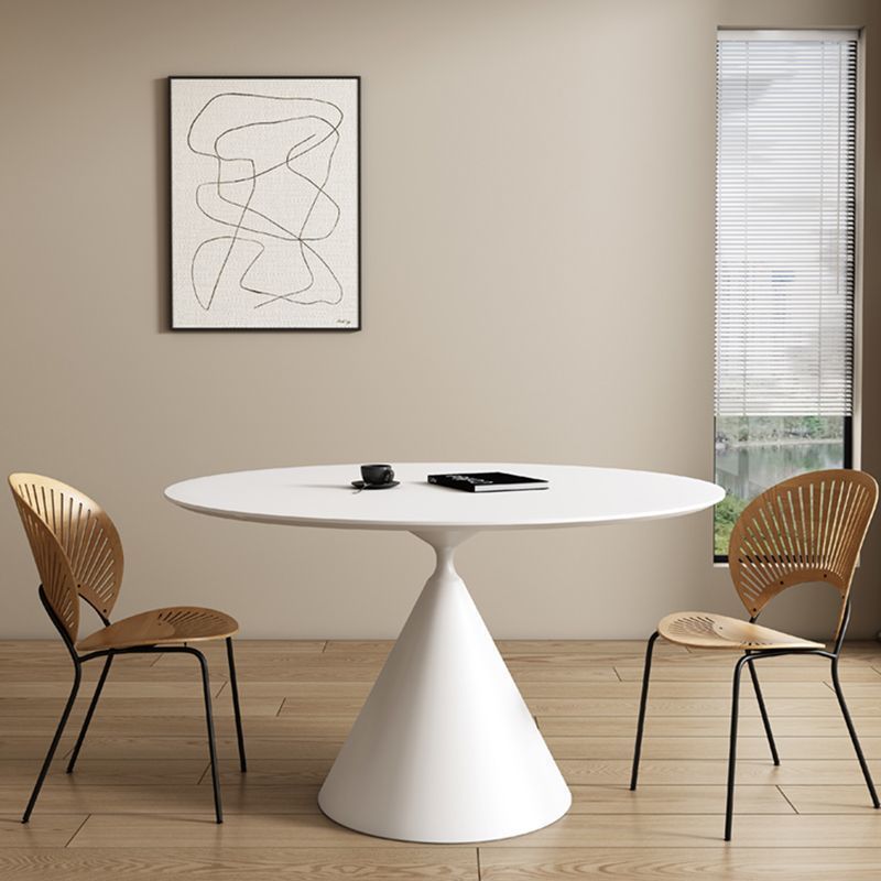 Mesa de comedor redonda de tablero de roca de estilo crema francesa, blanco puro, mesa redonda simple moderna, apartamento pequeño, combinación de mesa y silla de comedor para el hogar