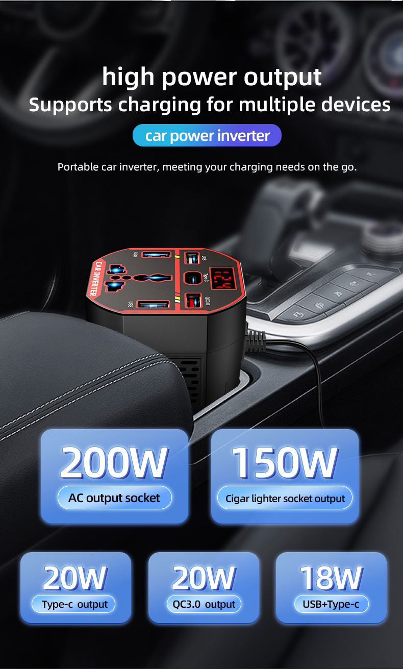Ac Car Charger 12V24V to 220V High-Power Inverter Car Power Supply Cigarette Lighter Converter