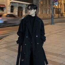 中长款毛呢西装大衣男秋季韩版英伦宽松保暖呢子西服潮流加厚风衣