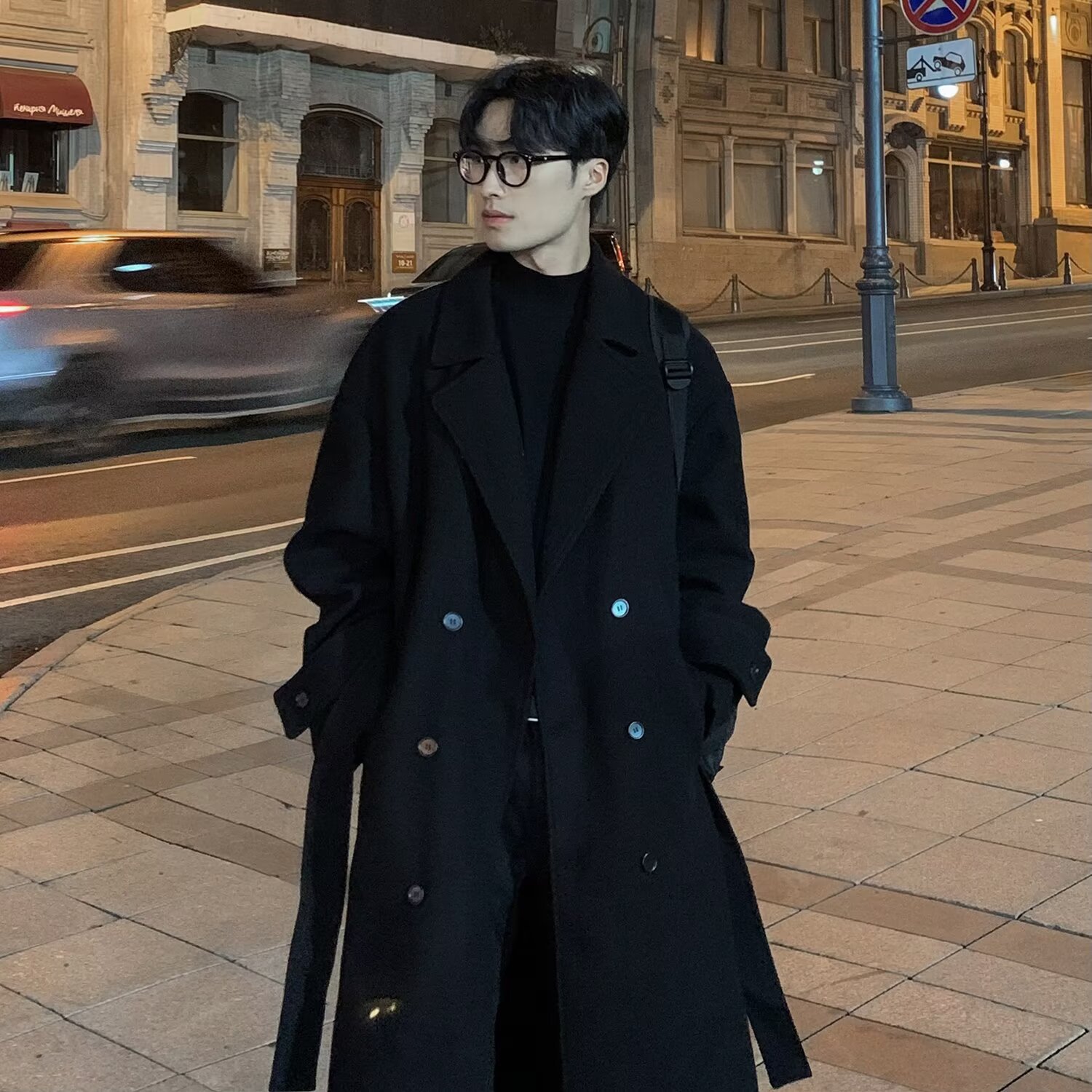 中长款毛呢西装大衣男秋季韩版英伦宽松保暖呢子西服潮流加厚风衣