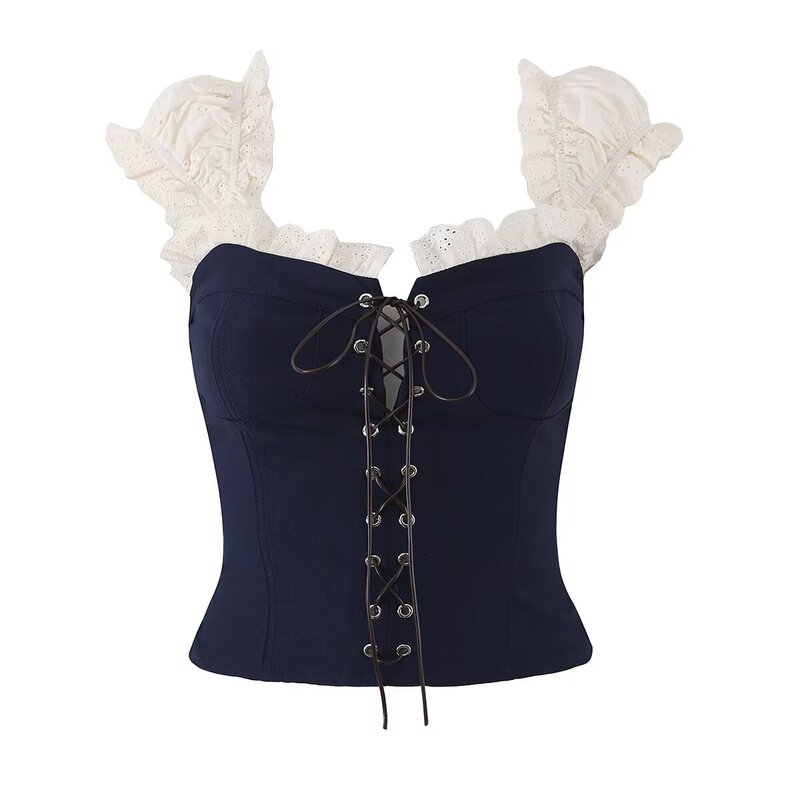2026 Summer New Niche French Retro Lace Patchwork Waist-Cinching Slim-Fit Tie-Up Tube Top 2026 Summer New Niche French Retro Lace Patchwork Waist-Cinching Slim-Fit Tie-Up Tube Top