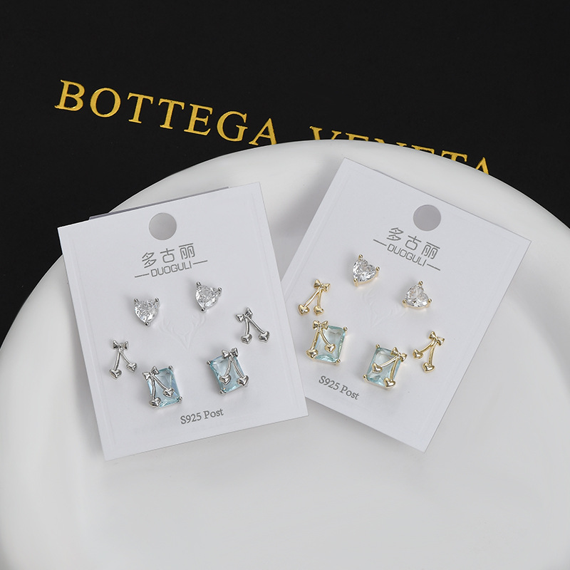 20g Weight Zircon Inlay Material 1 Set Simple Style Square Heart Shape Bow Knot Plating Inlay Copper Zircon Ear Studs