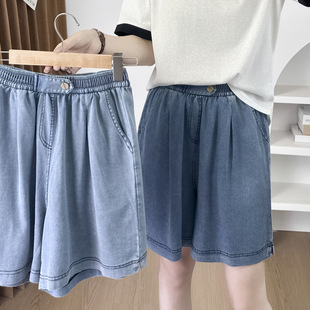 Plus Size Summer New Simple Thin High-Waisted Denim Shorts 100kg Casual Knee-Length Shorts for Women 7676