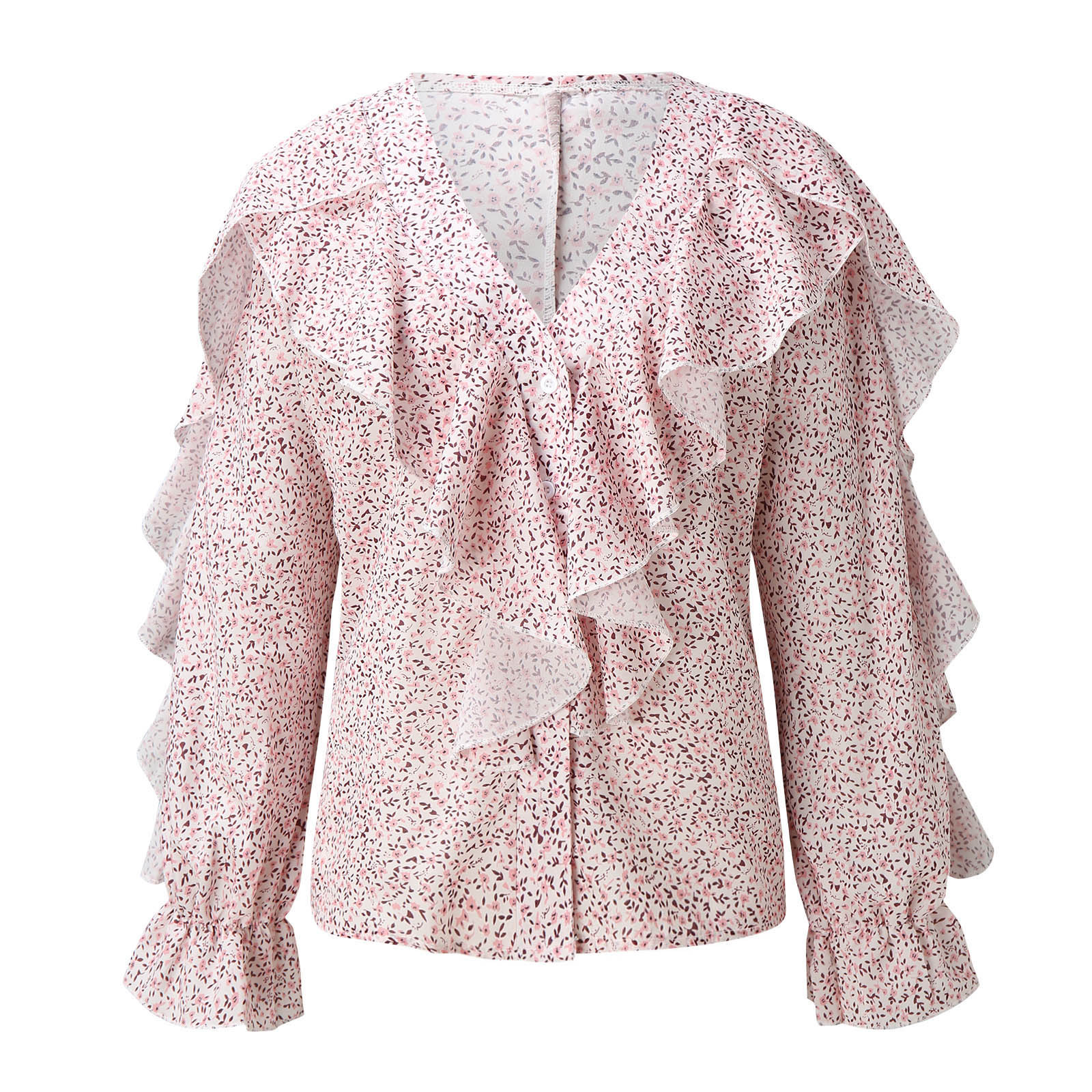 238g Weight Long Sleeve Sleeve Length Regular Sleeve Sleeve Type Chiffon Fabric Type Regular Top Length Blouse Tops Type Daily Occasion V Neck Neckline Loose Fit Type Printing, Butterfly Pattern Summer, Spring, Autumn Season Women's Gender Elegant Style Wholesale Women's Elegant Printing Butterfly Long Sleeve Blouses 无