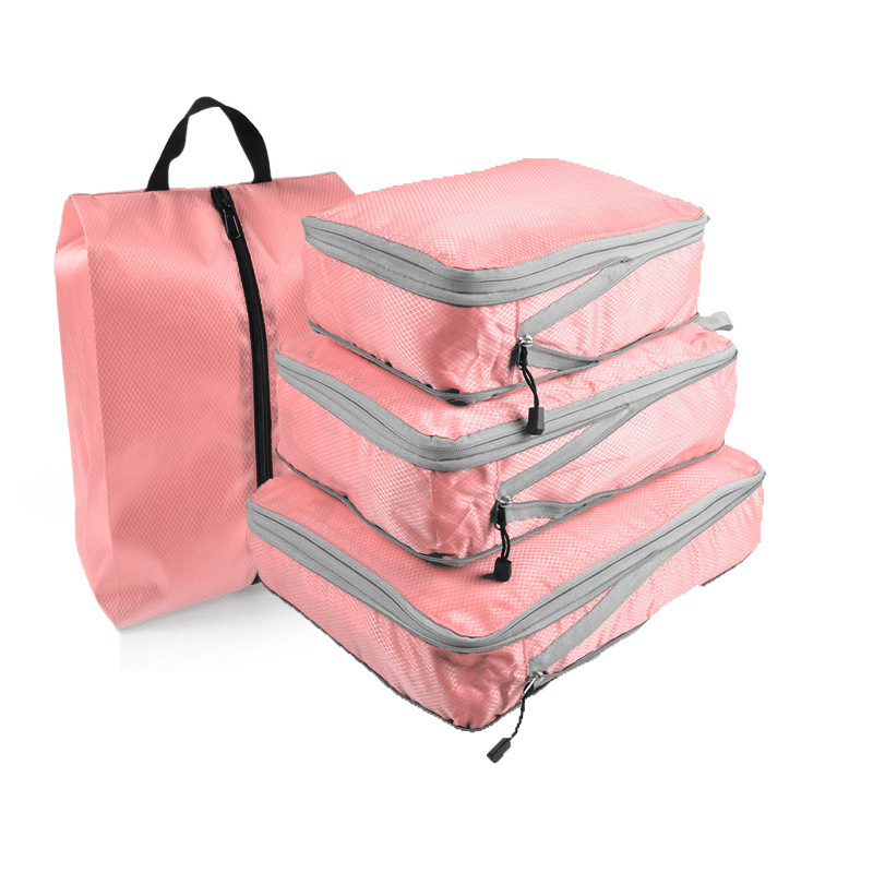 핑크 여행용 압축 수납가방 압축 3종 세트 + 신발주머니 [네트워크 없음]