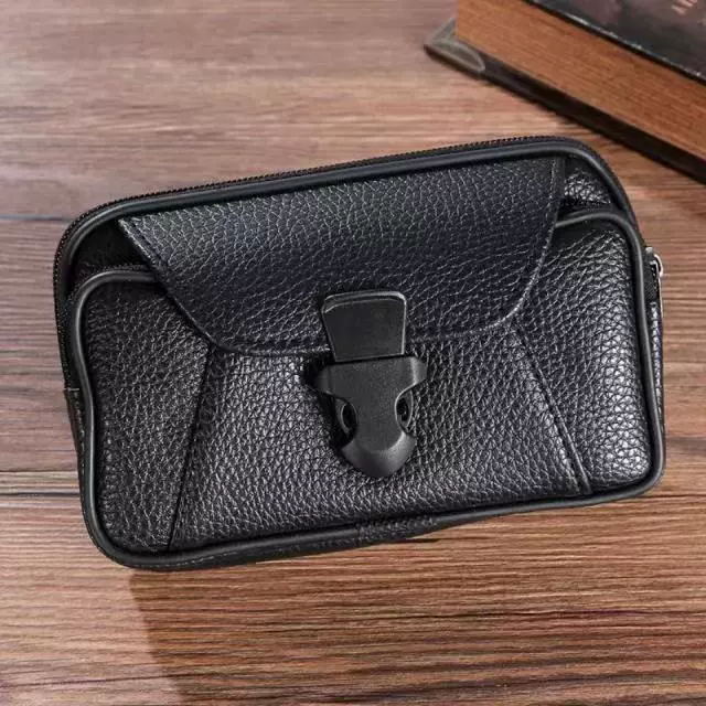 Кожаный поясной кошелек сумка, компактная поясная сумка 17×10×4 см, зажим и молния, легкий