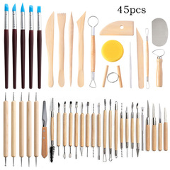Cross-border clay tool set of 45 pieces, multi-specification carving knives, mud, silicone, dotting tools, stamping balls, sticks, pottery tools