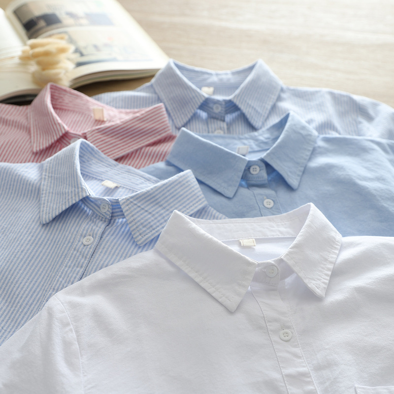 Casual Simple Oxford Shirt 2025 Spring and Autumn New Korean Style Loose Striped Base Shirt Women's Top Trendy
