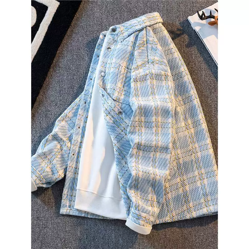 Мужской пиджак в твидовом стиле, модная клетчатая рубашка весна-лето 2025, новая высококачественная тонкая верхняя одежда