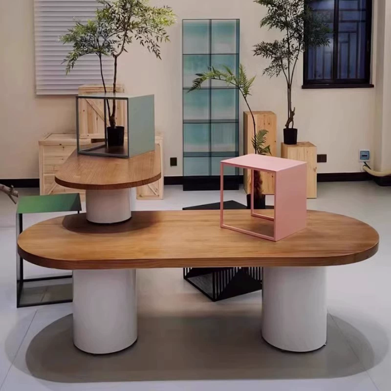 Настольный демонстрационный стол для десертов, аксессуары для цветочного магазина, длинный стол из цельного дерева для обуви, сумок и магазинов одежды, модный демонстрационный стол.