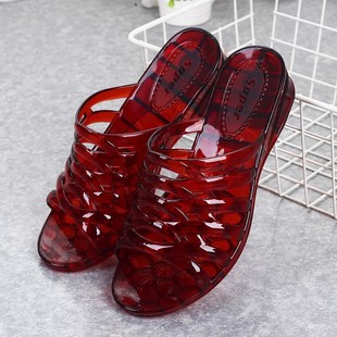 Crystal Sandals for Women, Medium Heel, Transparent Women's Summer Non-Slip Outer Wear Sandals, Home Wedge Heel Thick-Soled Bathroom Sandals