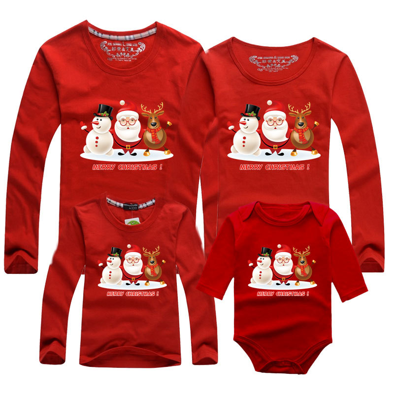 Feliz Navidad Año Nuevo familia transfronteriza padre-hijo pareja de algodón rojo de manga larga Camiseta bebé mono mameluco