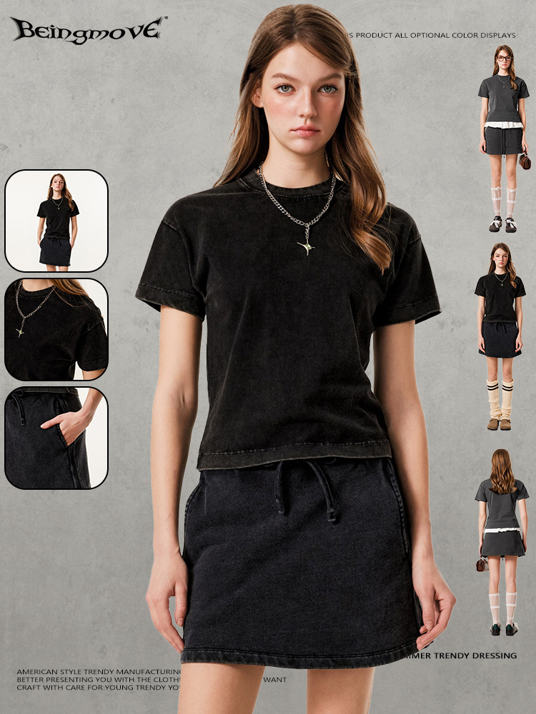 2025 verano estilo americano de moda de alta calle pura dulce caliente camiseta de manga corta vestido de alta versión de ropa de mujer image 3