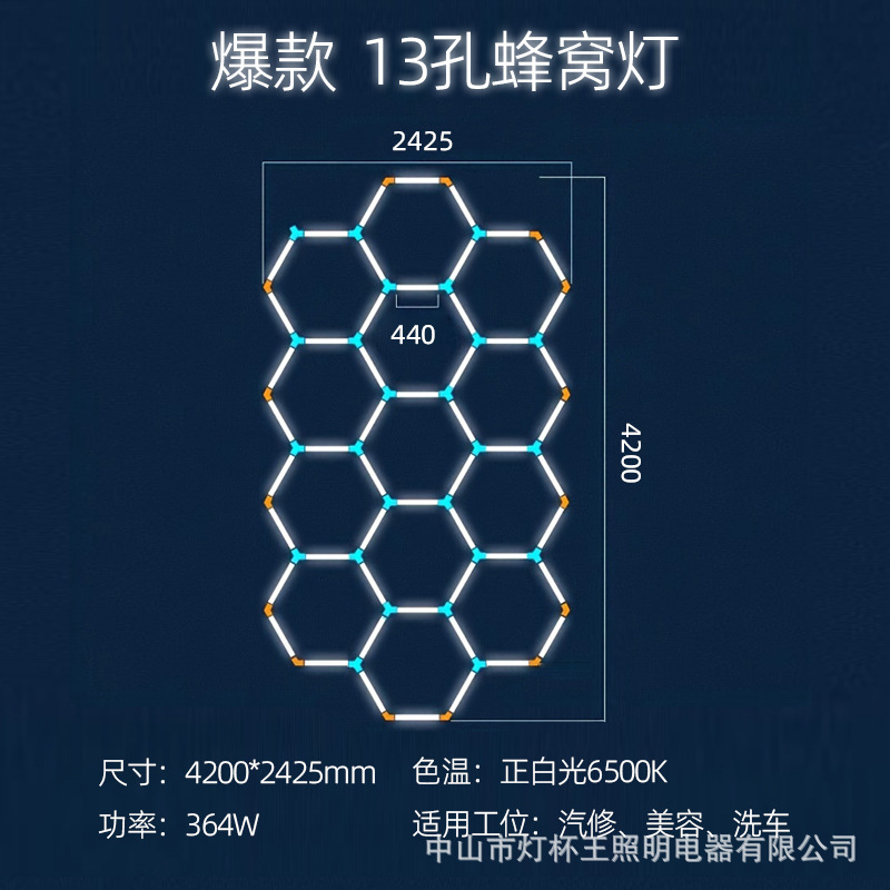 Garaje hexagonal transfronterizo automóvil de belleza estación de trabajo lámpara de oficina sala de exposiciones película de polvo impermeable lavado de automóviles lámpara de panal