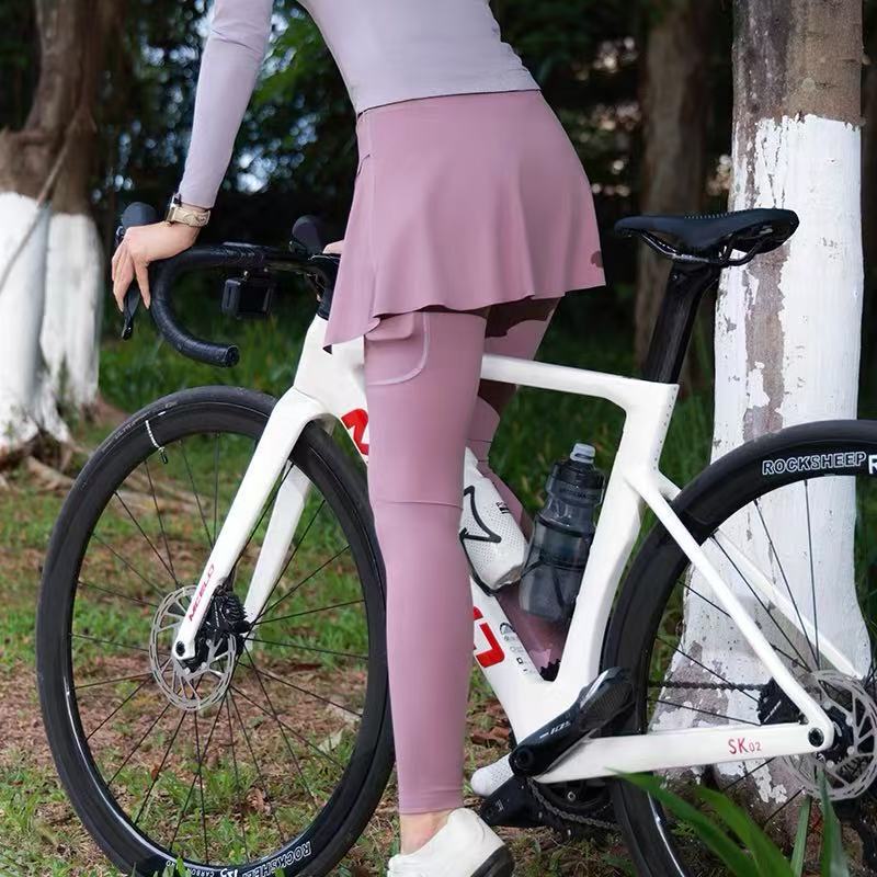 Fake Two-Piece Cycling Pants for Women, Road Bike Sun Protection Shock-Absorbing Padded Long Pants Fake Two-Piece Cycling Pants for Women, Road Bike Sun Protection Shock-Absorbing Padded Long Pants