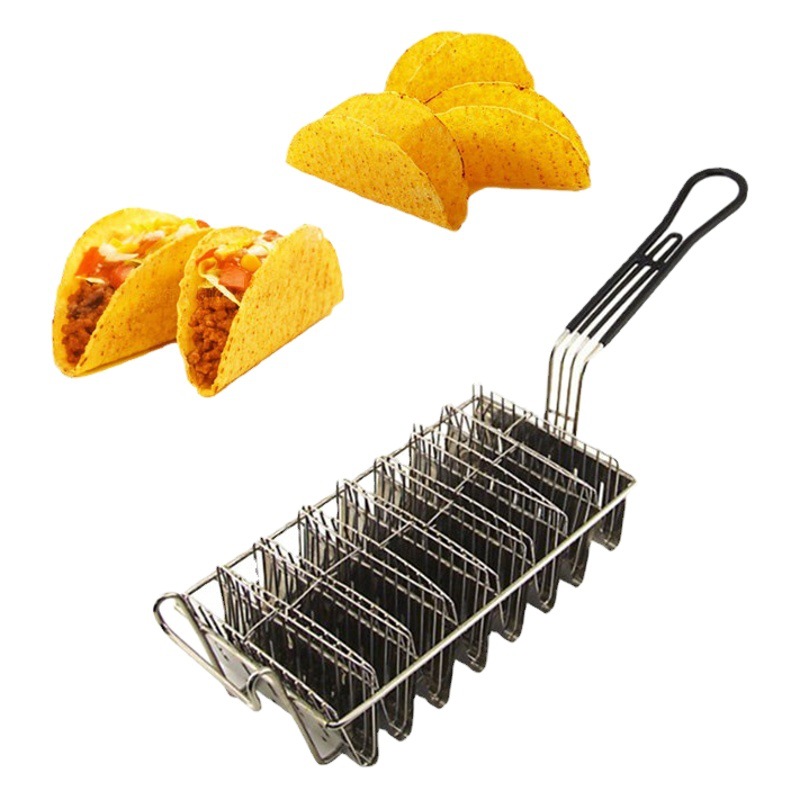 Entrega de una sola pieza restaurante mexicano cocina Freidora herramienta taco cake piel conformación freidora cesta taco Tucker titular