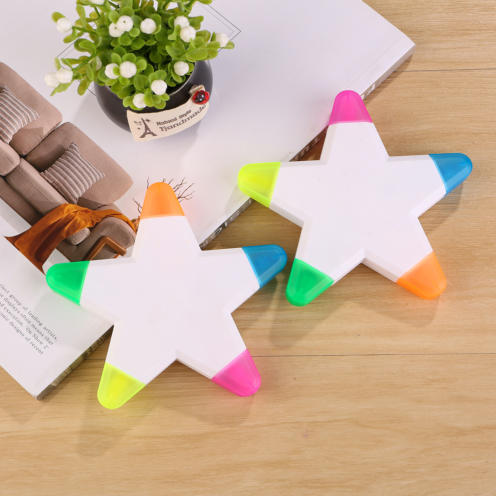 Pentagonal fluorescente bolígrafo de regalo publicitario bolígrafo de papelería al por mayor LOGO comercial profesional