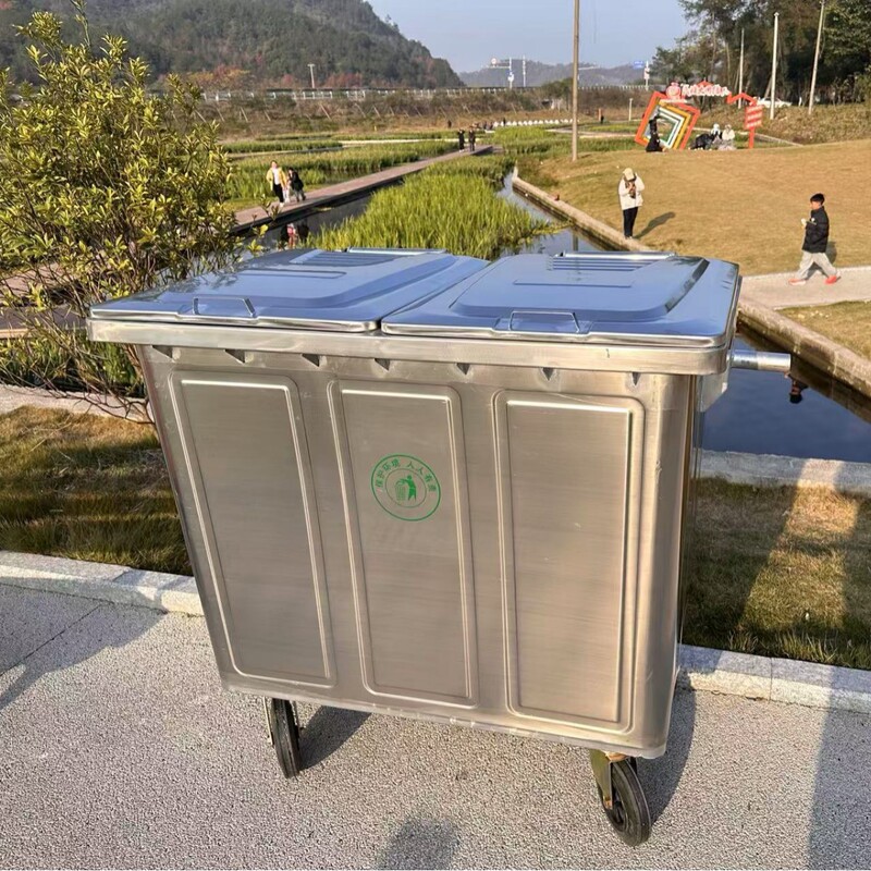Sanitation Trash Can 660L Stainless Steel Municipal Trailer Trash Can with Wheels Galvanized Sheet 1100L Metal Garbage Truck
