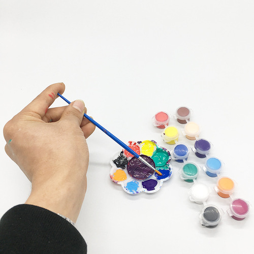 12-color children's DIY highlight acrylic six-pack colorful painting modeling clay plaster doll coloring graffiti paint brush set